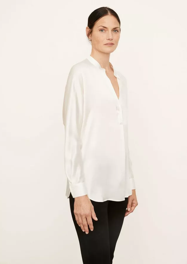 Satin Band Collar Blouse - Optic White - Kiki