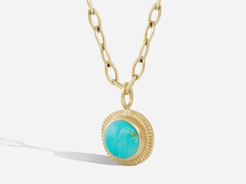 SHAESBY Turquoise Burst Pendant on Wide Oval Chain Necklace