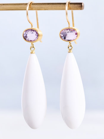 MALLARY MARKS Pink Sapphire and White Cacholong Opal Apple and Eve Earrings