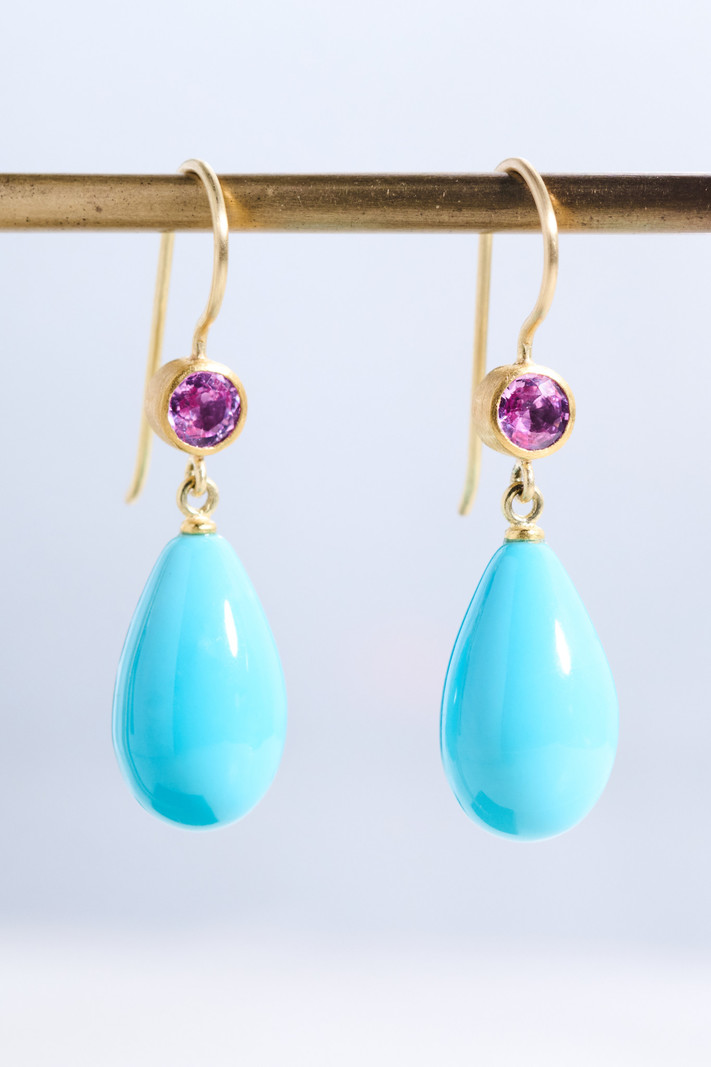 MALLARY MARKS Pink Sapphire and Turquoise Apple and Eve Earrings