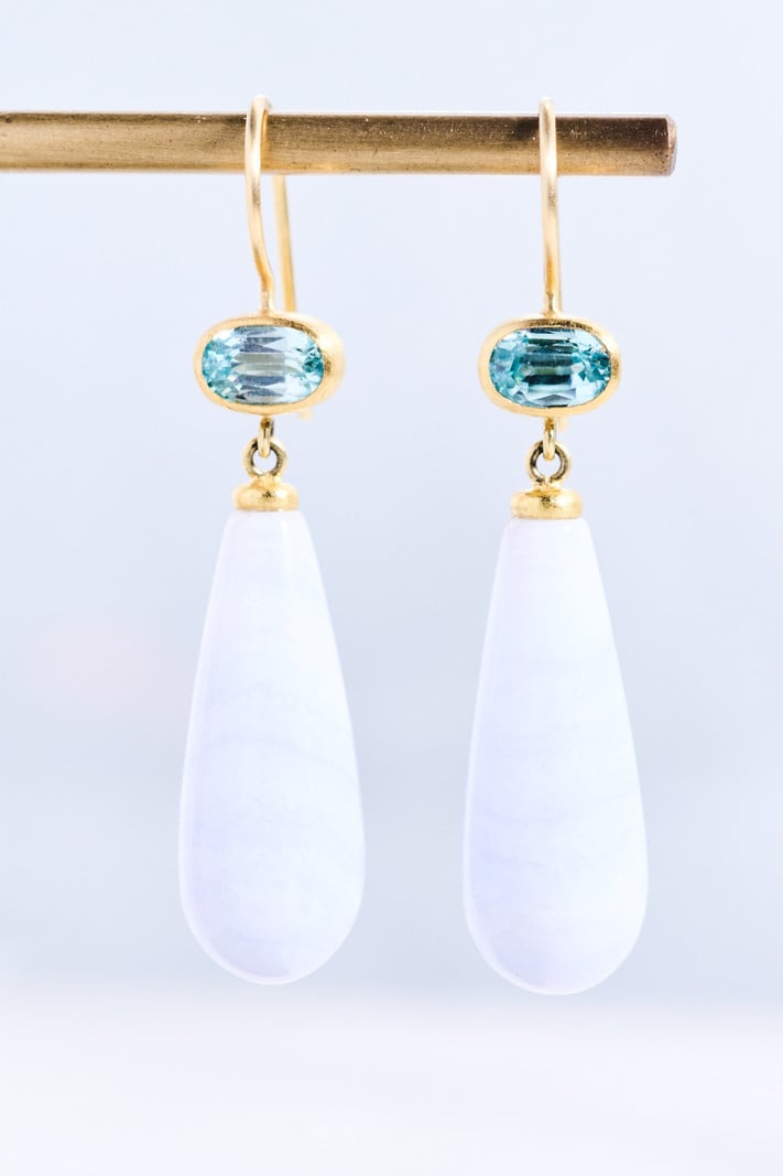 MALLARY MARKS Blue Zircon and Banded Agate Apple and Eve Earrings
