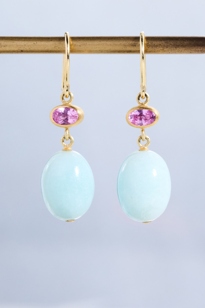 MALLARY MARKS Pink Sapphire and Mint Green Aragonite Apple and Eve Earrings
