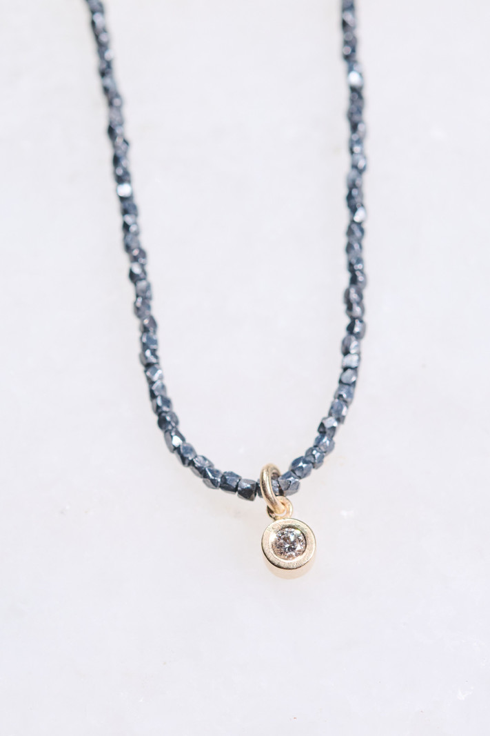 MONICA RILEY Single Diamond Charm and Hill Tribe Bead Necklace