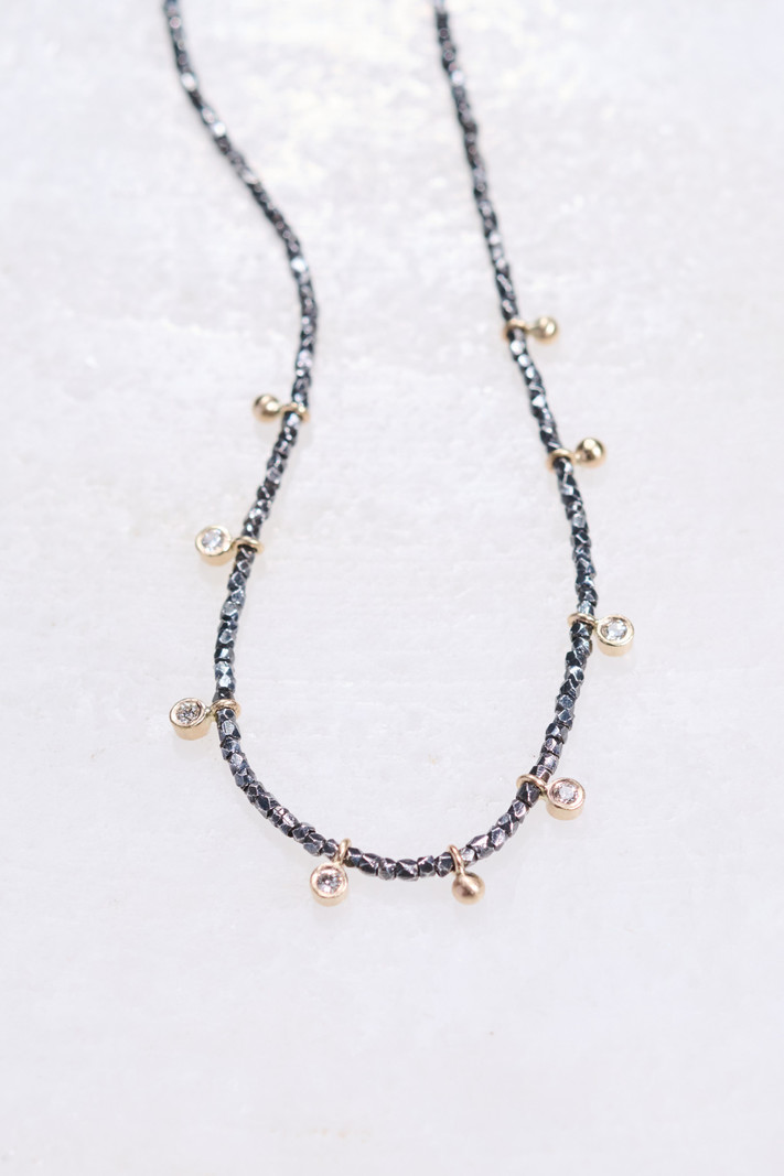 MONICA RILEY Five Diamond Bezel and Gold Drop Necklace