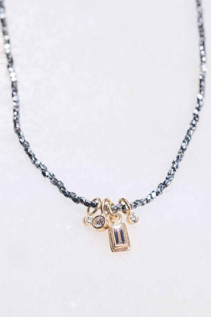 MONICA RILEY Diamond Baguette Charm and Hill Tribe Bead Necklace