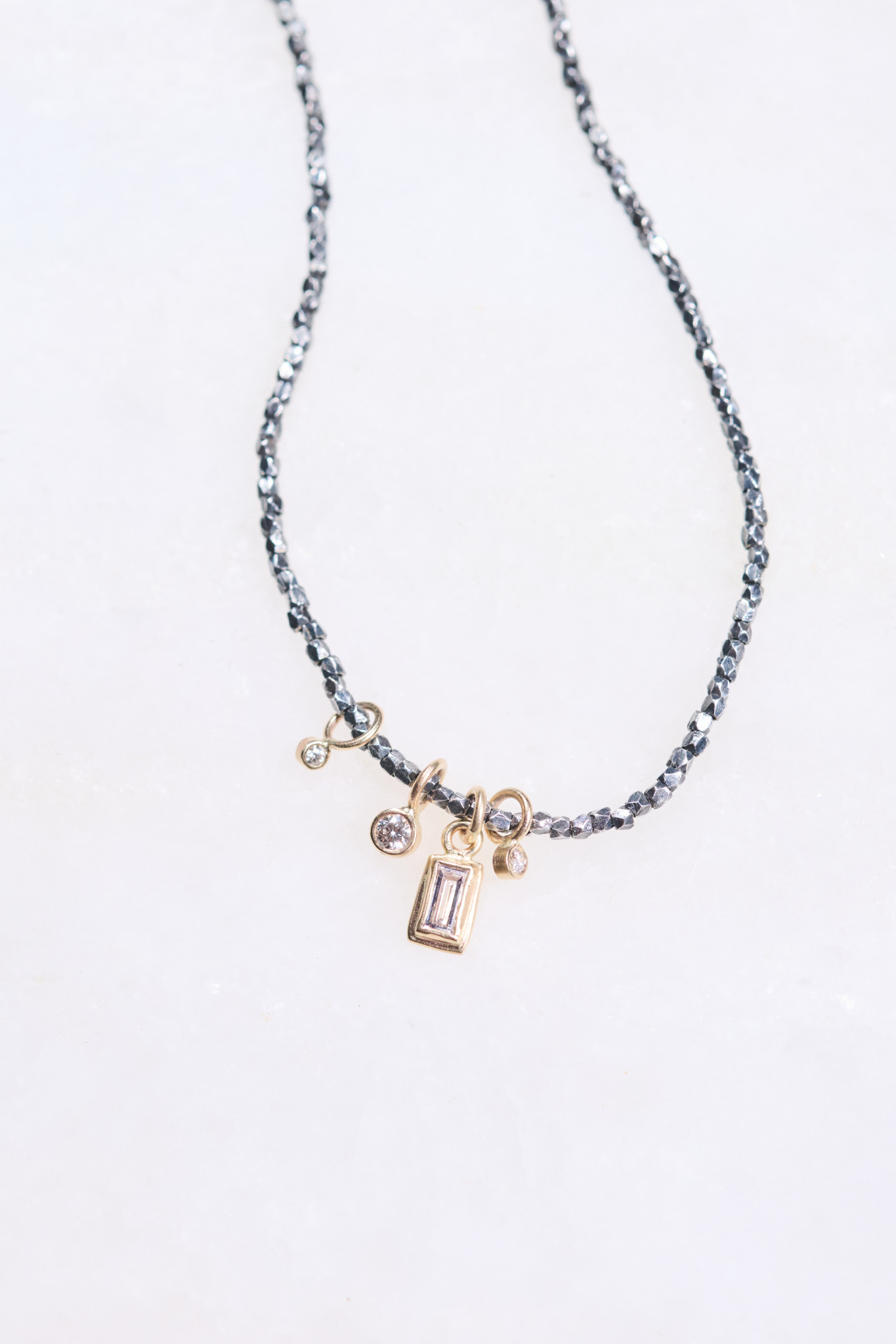 MONICA RILEY Diamond Baguette Charm and Hill Tribe Bead Necklace