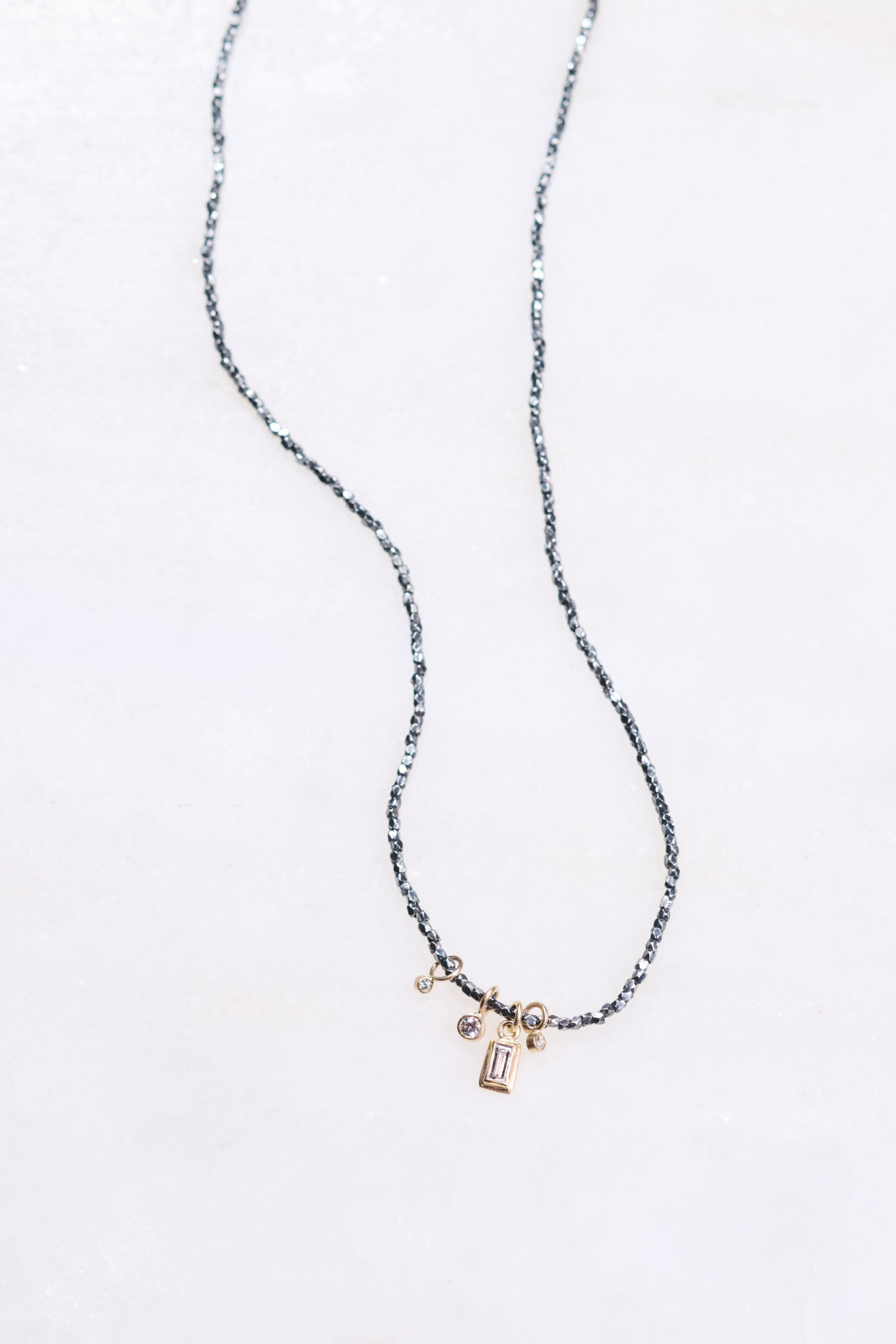 MONICA RILEY Diamond Baguette Charm and Hill Tribe Bead Necklace