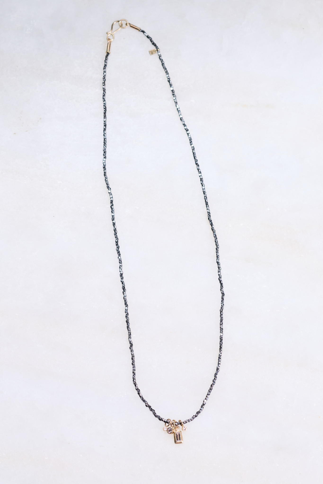 MONICA RILEY Diamond Baguette Charm and Hill Tribe Bead Necklace
