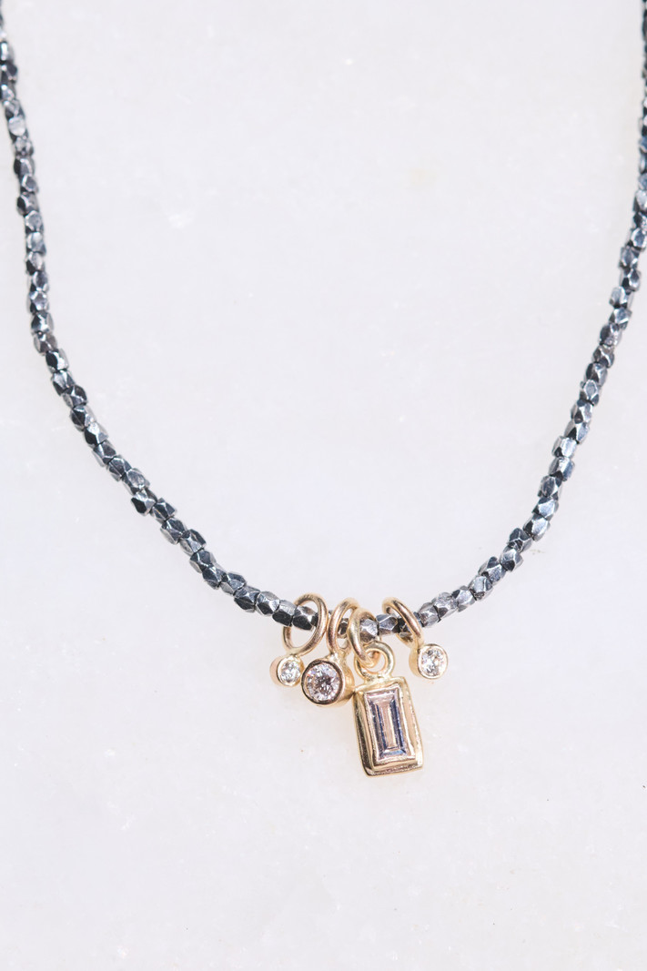 MONICA RILEY Diamond Baguette Charm and Hill Tribe Bead Necklace