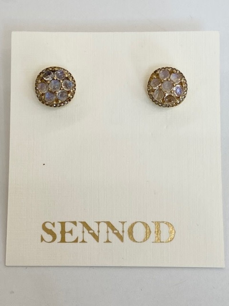 SENNOD Moonstone & Diamond Post Stud Earrings