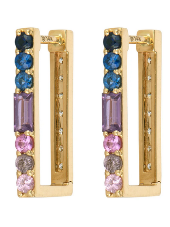 THREE STORIES Two-sided Sapphire and Diamond Hoop Earrings