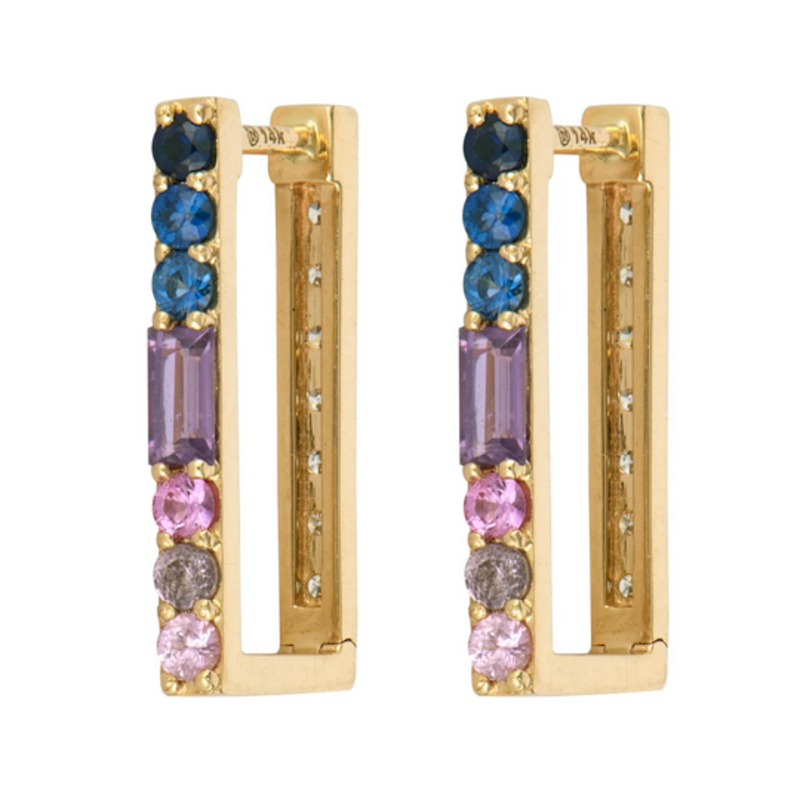 THREE STORIES Two-sided Sapphire and Diamond Hoop Earrings
