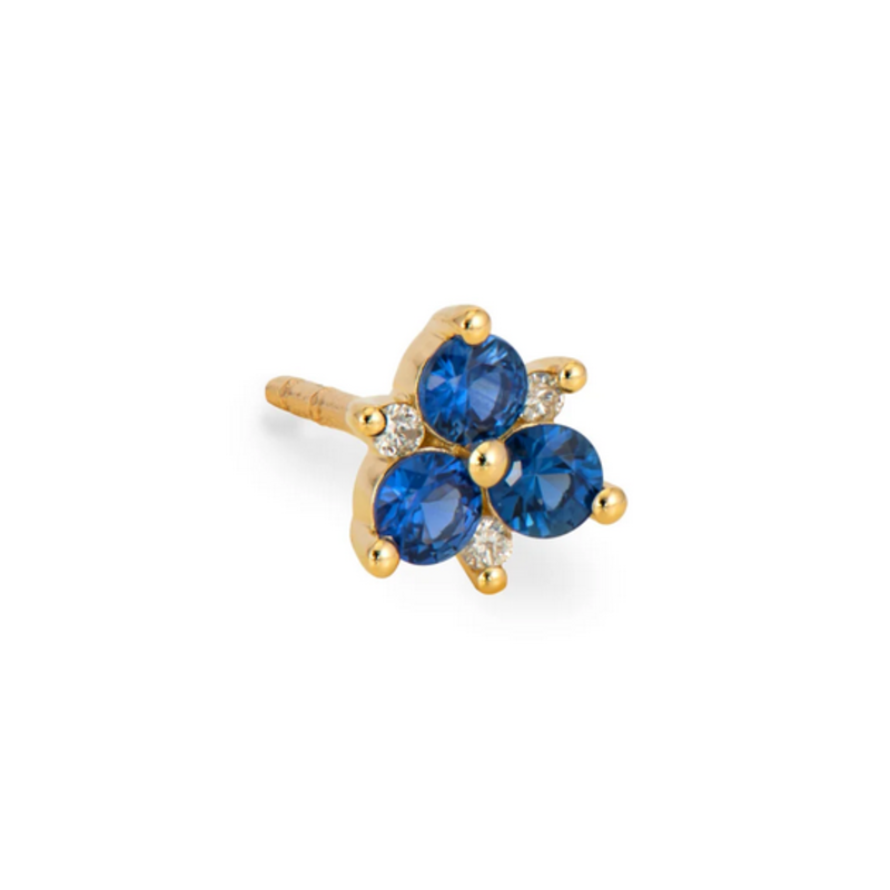 THREE STORIES Pave Flower Blue Sapphire Stud Earrings