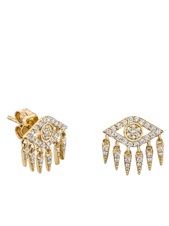 SYDNEY EVAN Pave Evil Eye Fringe Stud Earring