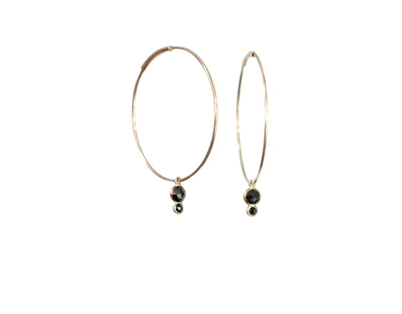 MONICA RILEY Black Diamond Double Drop Hoop Earrings