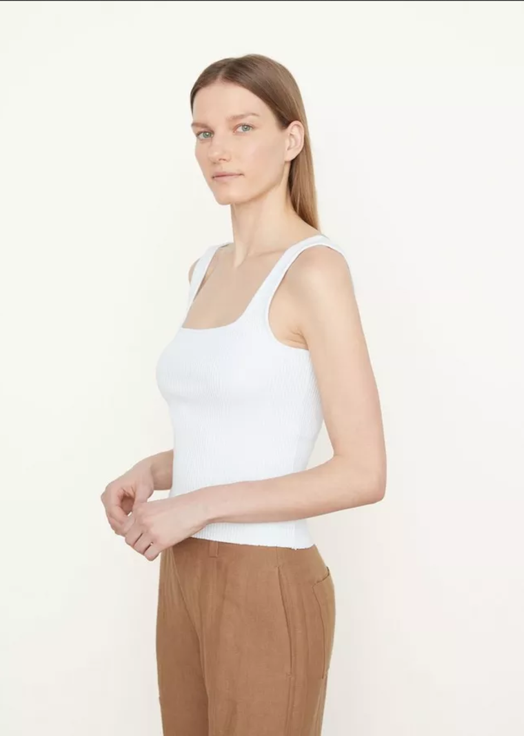 Women's Basic Square Neck Tank Top Cotton Stretch Knit Solid Plain  Sleeveless