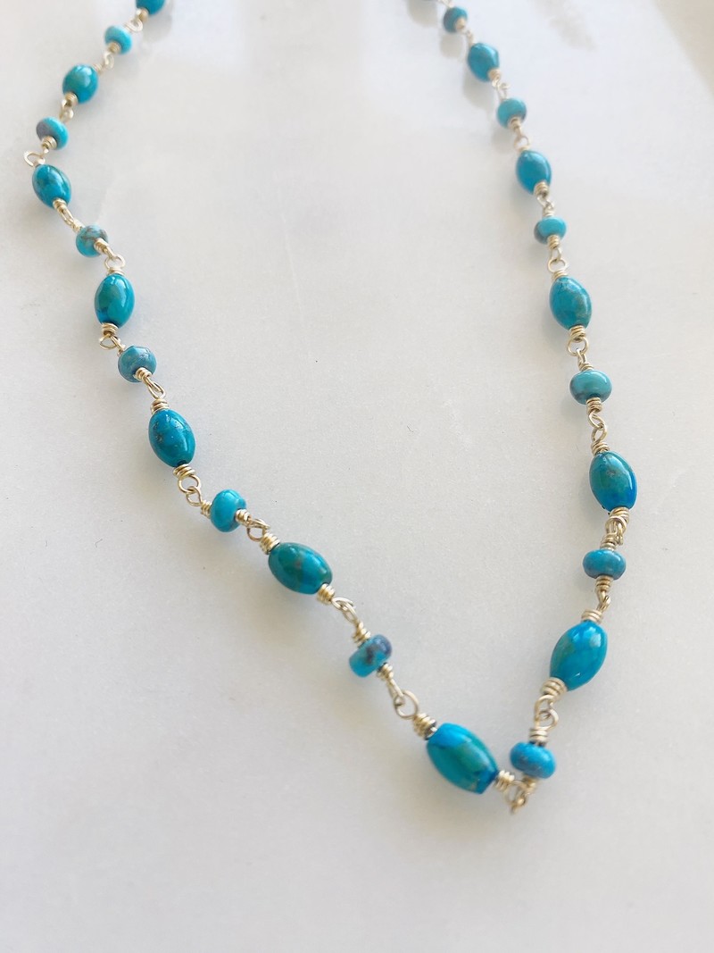 SHANNON JOHNSON Wire Wrap Turquoise Rondelle & Rice Bead Necklace