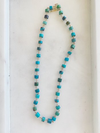 SHANNON JOHNSON Wire Wrap Turquoise Barrel Bead Necklace