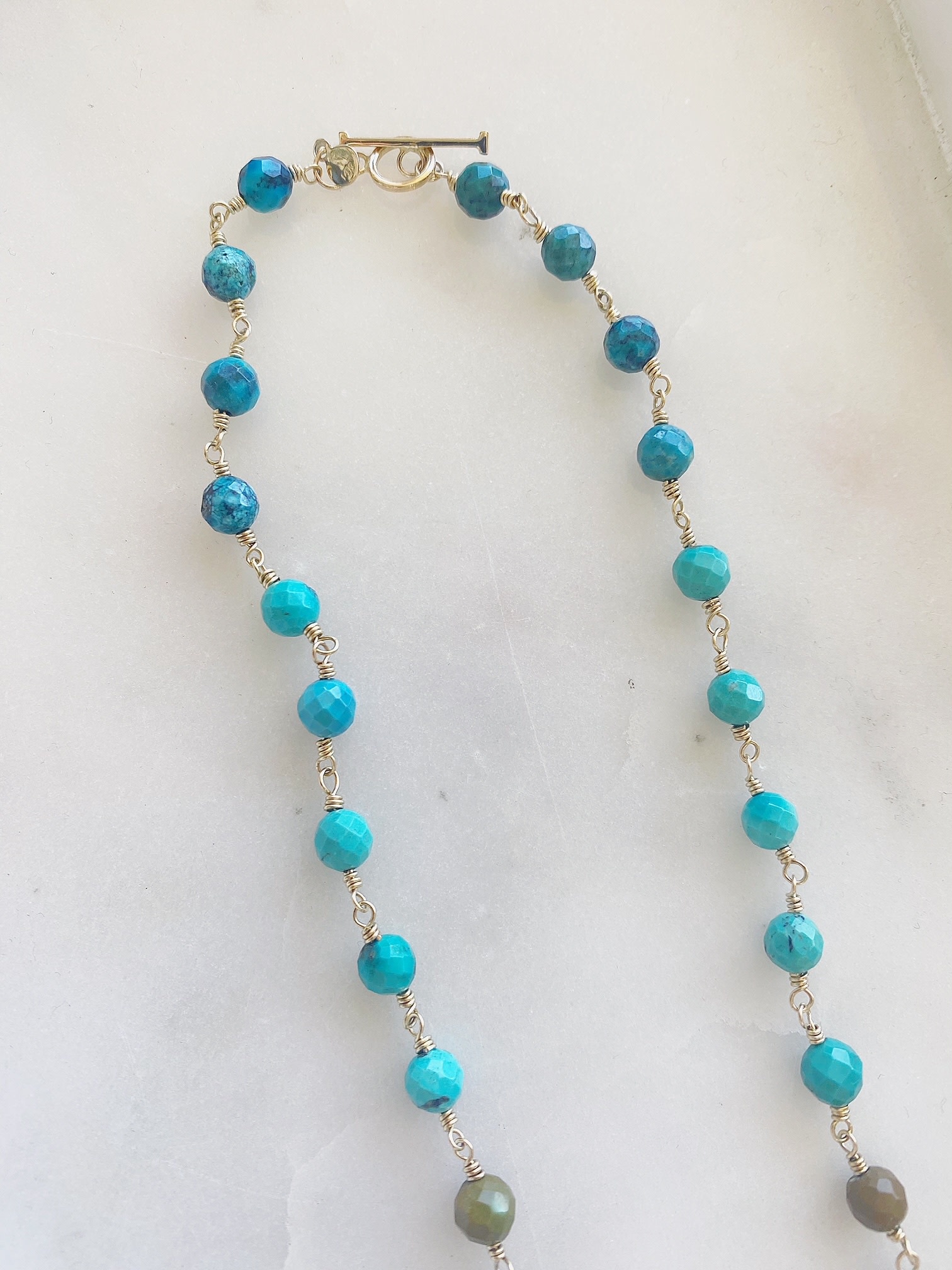 Consignment - Wire Wrap Turquoise Faceted Round Bead Necklace