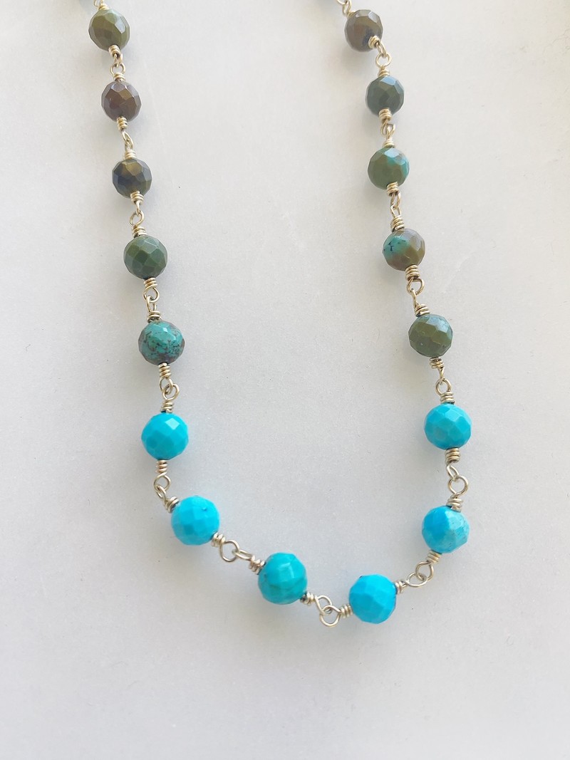 SHANNON JOHNSON Wire Wrap Turquoise Faceted Round Bead Necklace