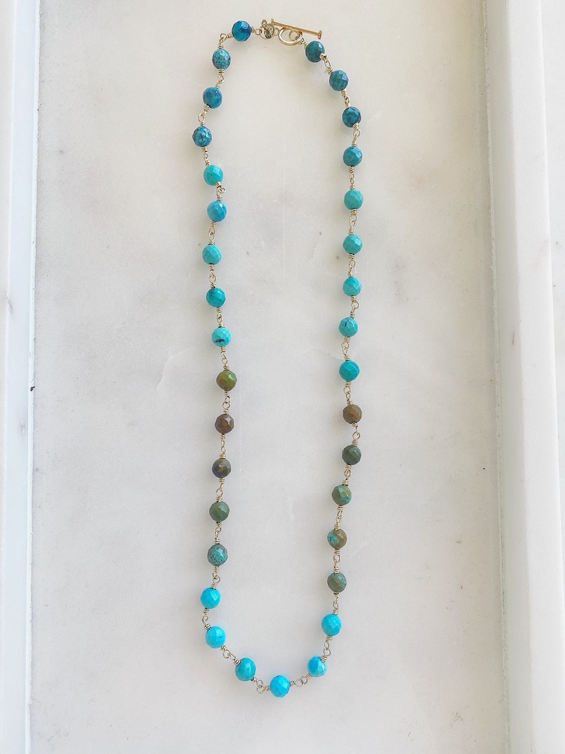 SHANNON JOHNSON Wire Wrap Turquoise Faceted Round Bead Necklace