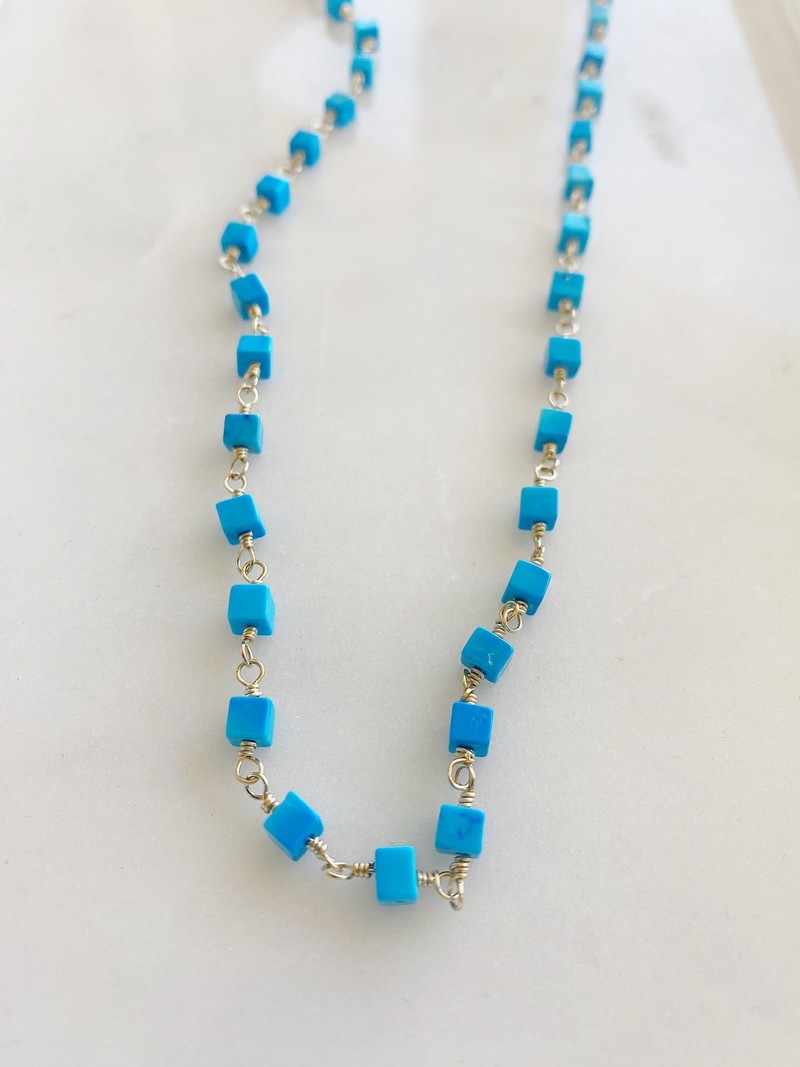 SHANNON JOHNSON Wire Wrap Turquoise Square Bead Necklace