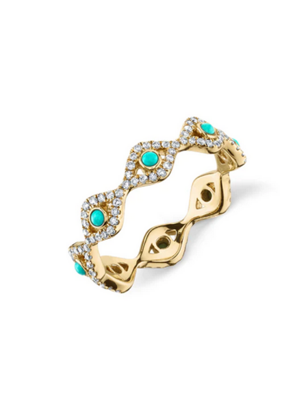 SYDNEY EVAN Small Bezel Turquoise Evil Eye Eternity Ring - Size 6.25