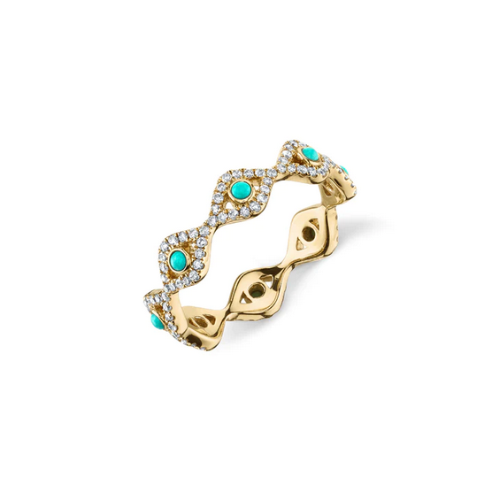 SYDNEY EVAN Small Bezel Turquoise Evil Eye Eternity Ring - Size 6.25