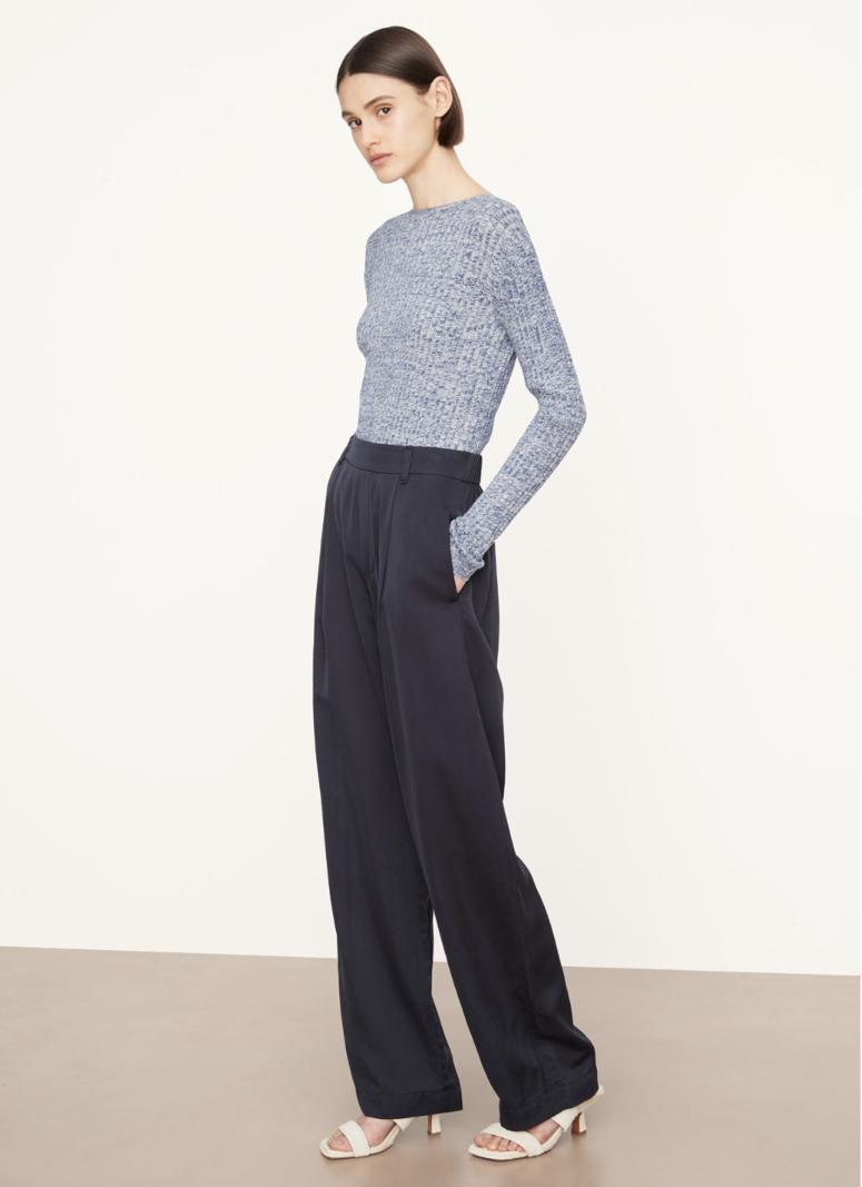 VINCE Silk-Blend High Waisted Pull On Pant - Coastal Blue