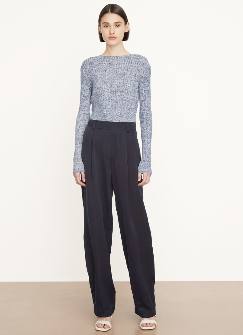 VINCE Silk-Blend High Waisted Pull On Pant - Coastal Blue