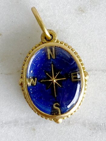 ERICA MOLINARI Blue Glass Compass Oval Charm