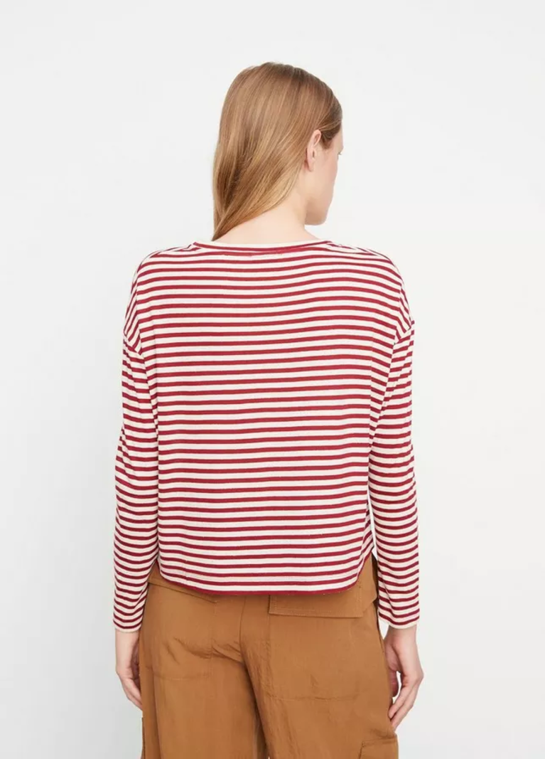 VINCE Striped Drop-Shoulder Long Sleeve Tshirt - Sangria