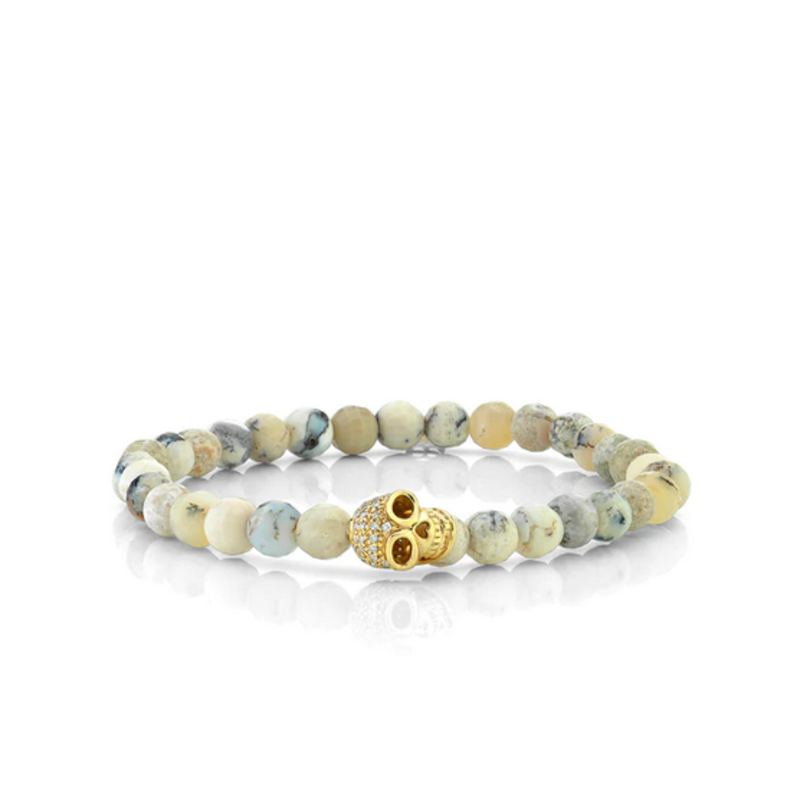 SYDNEY EVAN Small Pave Skull on African Opal Bracelet