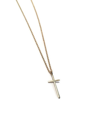 SHANNON JOHNSON 14K Gold Signature Cross on Gold Chain Necklace
