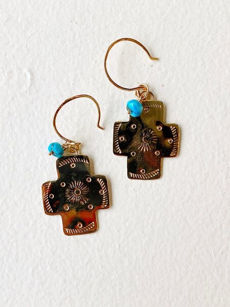 SHANNON JOHNSON 14K Navajo Cross Earrings