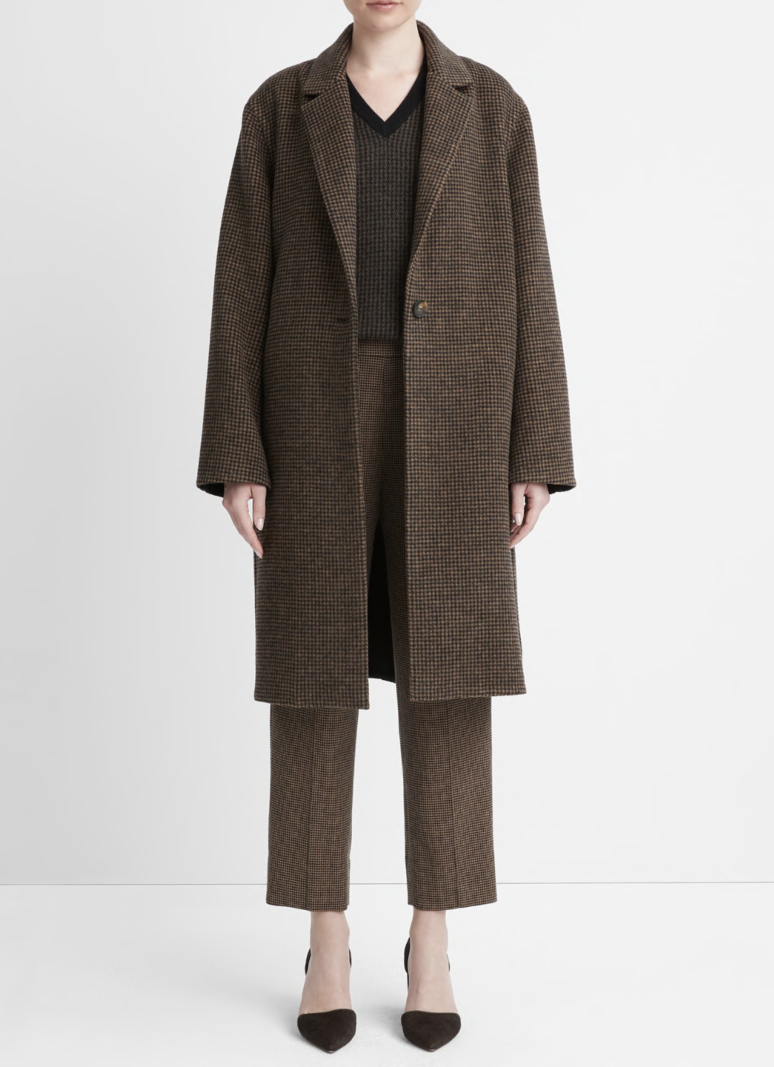 VINCE Houndstooth Long Coat - Black/Camel