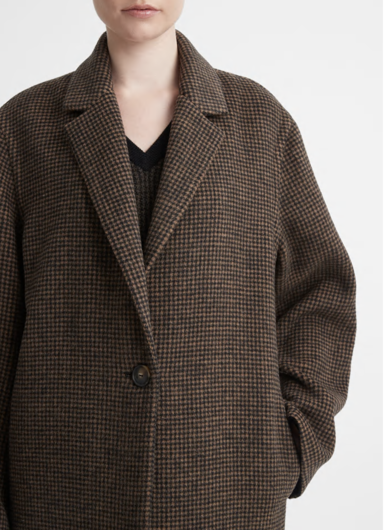 VINCE Houndstooth Long Coat - Black/Camel