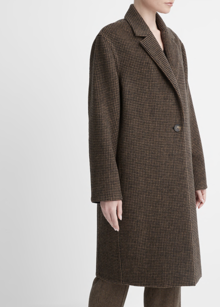 VINCE Houndstooth Long Coat - Black/Camel