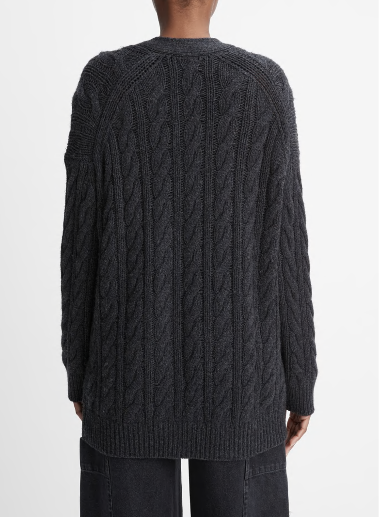 VINCE Twisted Cable Oversized Cardigan - Heather Charcoal