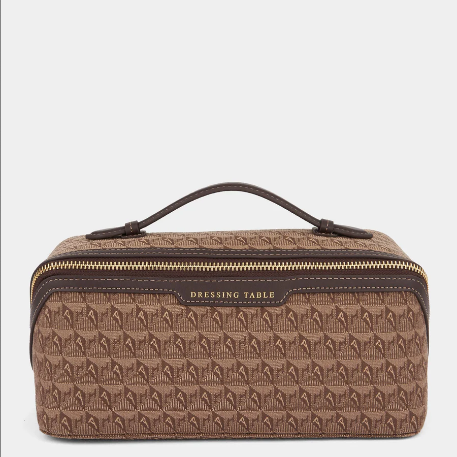 ANYA HINDMARCH Jacquard Dressing Table Bag AH Logo - Dark Earth