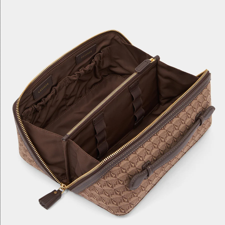 ANYA HINDMARCH Jacquard Dressing Table Bag AH Logo - Dark Earth