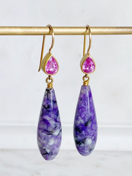 MALLARY MARKS Pink Sapphire with Purple Chlorite Apple & Eve Earrings