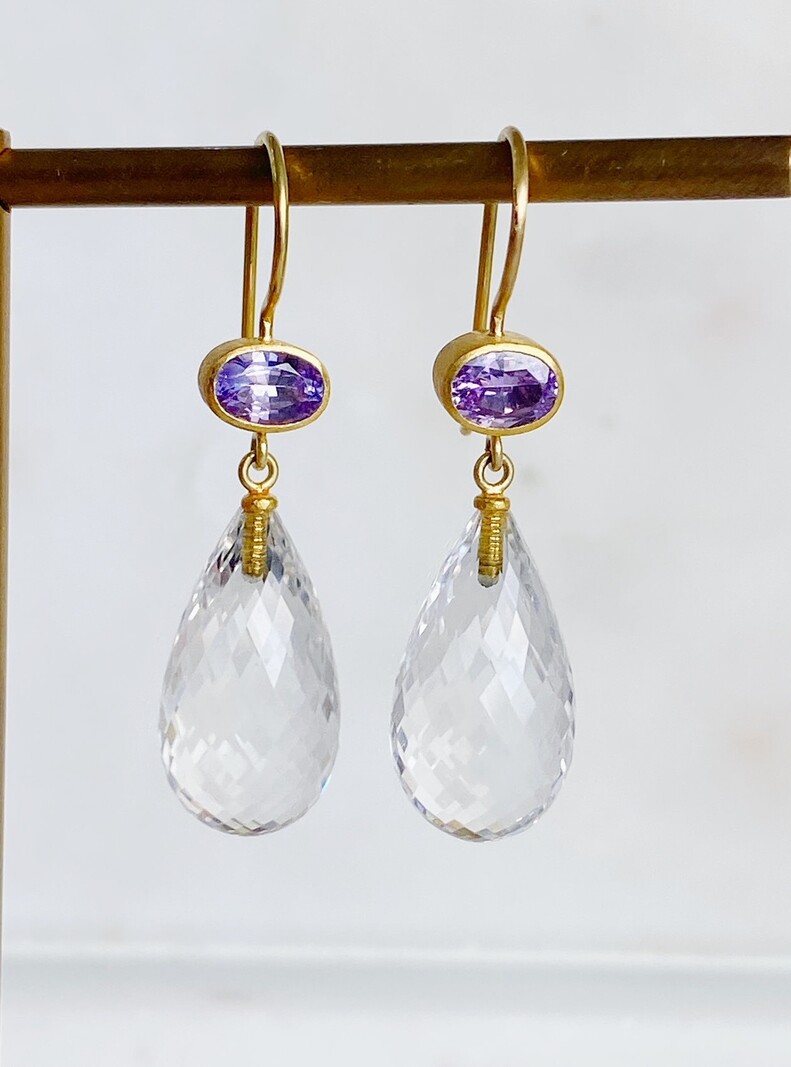 MALLARY MARKS Grape Sapphire & Clear Quartz Apple & Eve Earrings