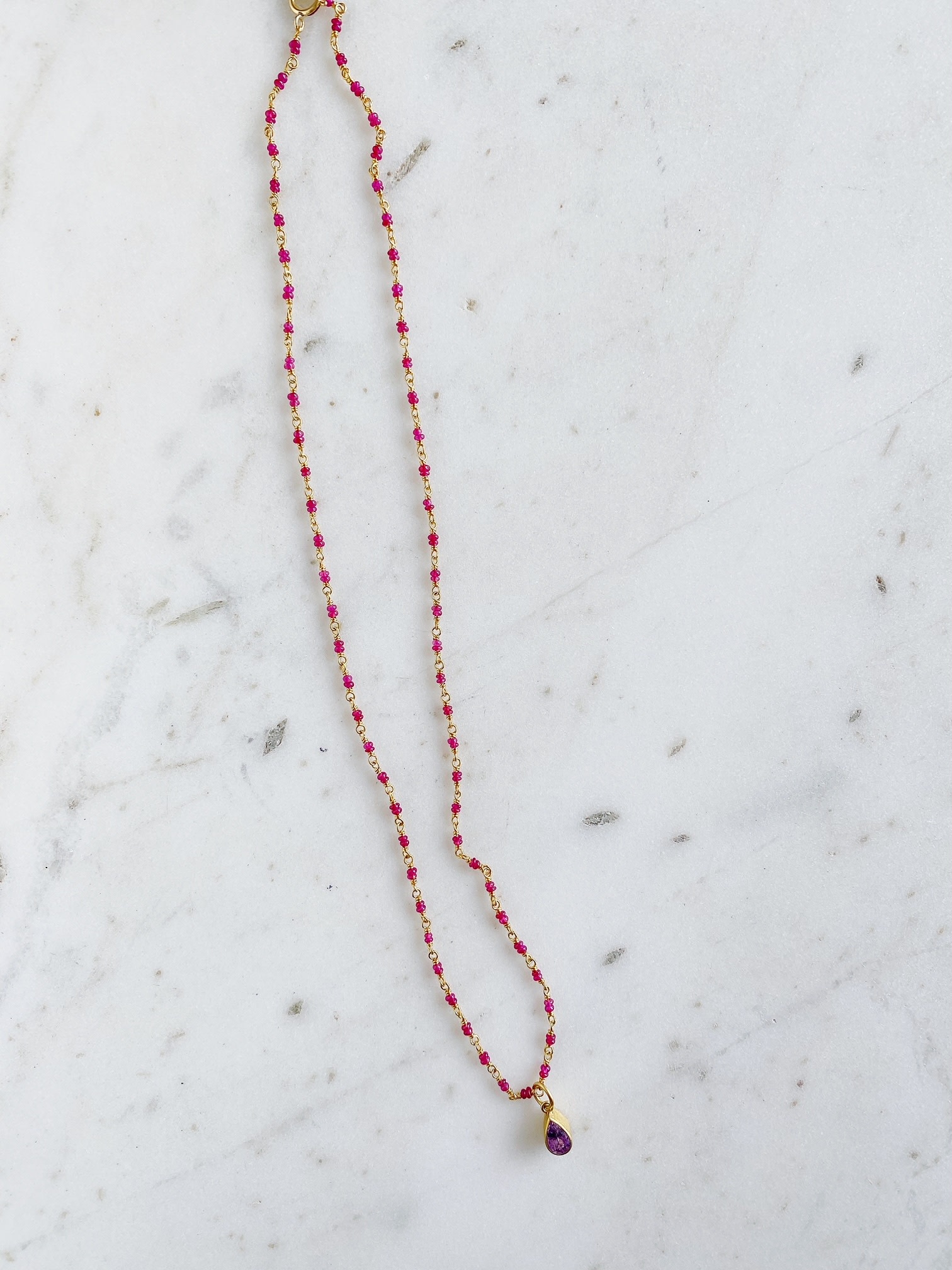 MALLARY MARKS Spun Sugar Necklace - Dark Red Ruby and Pink Purple Sapphire Drop