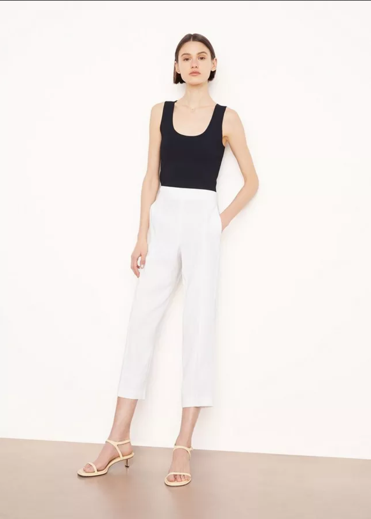 VINCE Linen Blend Tapered Pull-On Pant - Off White