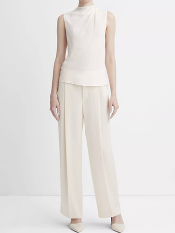 VINCE Stretch-Silk Draped Sleeveless Blouse - Chiffon