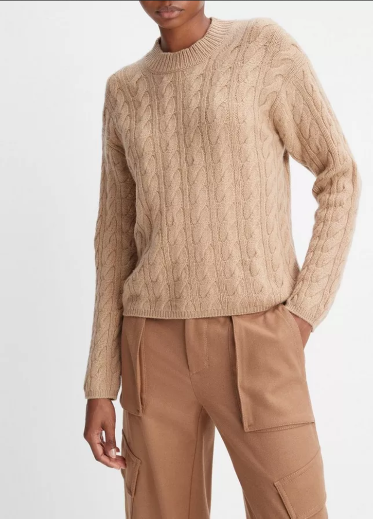 VINCE Twisted Cable Crew Neck Sweater - Cashew