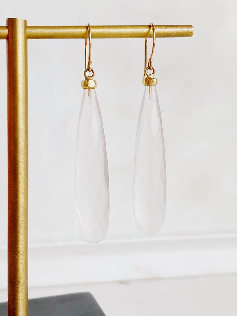 JAMIE JOSEPH 14K Faceted Rose Quartz Drop Earrings