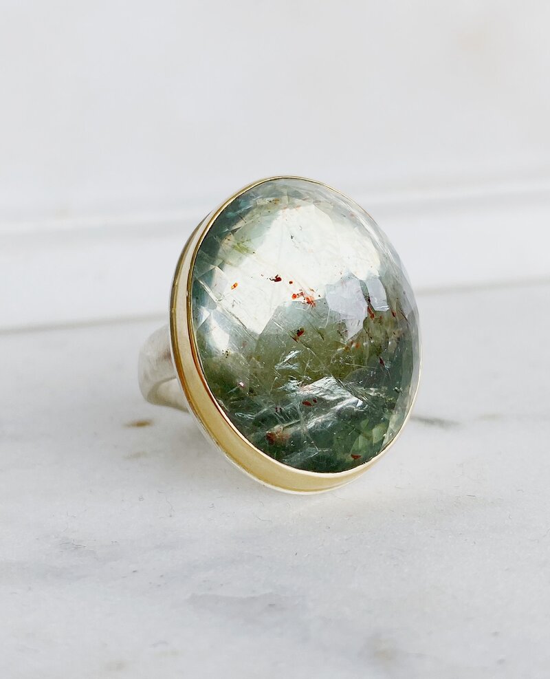 JAMIE JOSEPH Oval Inverted Green Sunstone Ring