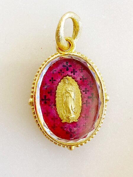 ERICA MOLINARI 18K White Sapphire Lady of Guadalupe Oval Glass Charm